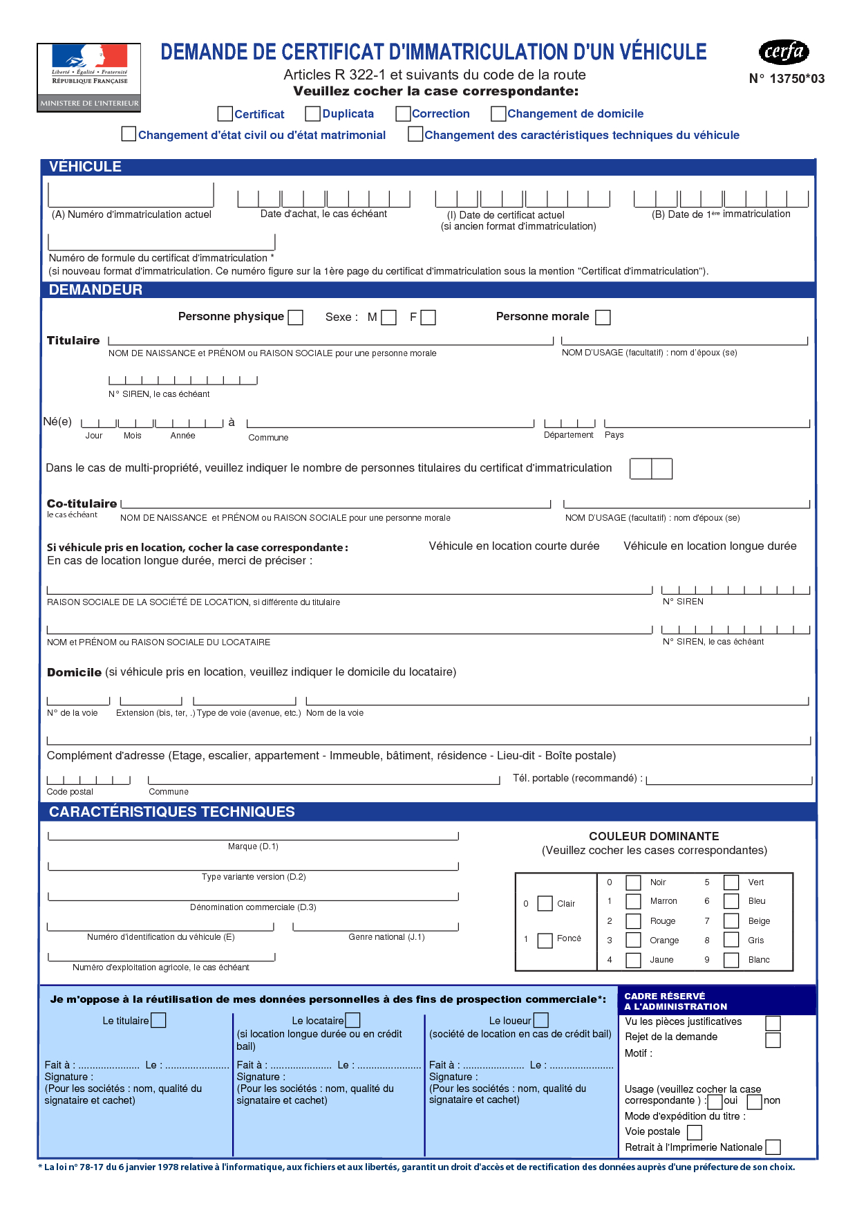 Application Form Formulaire De Demande D Immatriculation Carte Grise